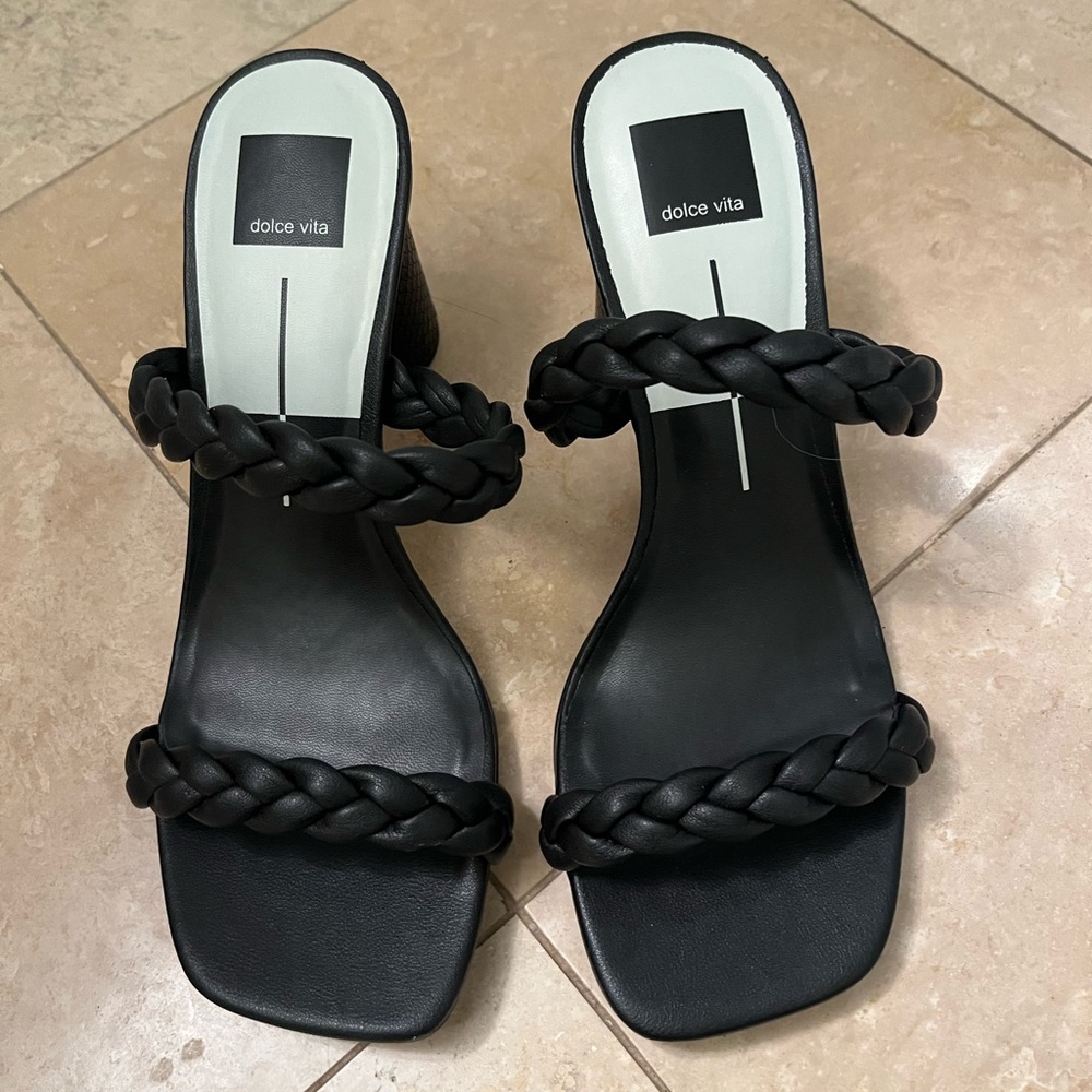 Dolce Vita Black Braided Heeled Sandals